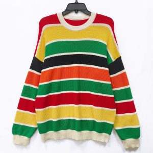 Women's striped sweaters, colorful striped pullover sweaters, customized sweater manufacturer