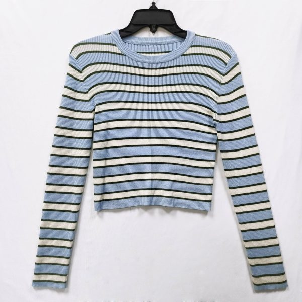 Striped round neck knitted pullover for women