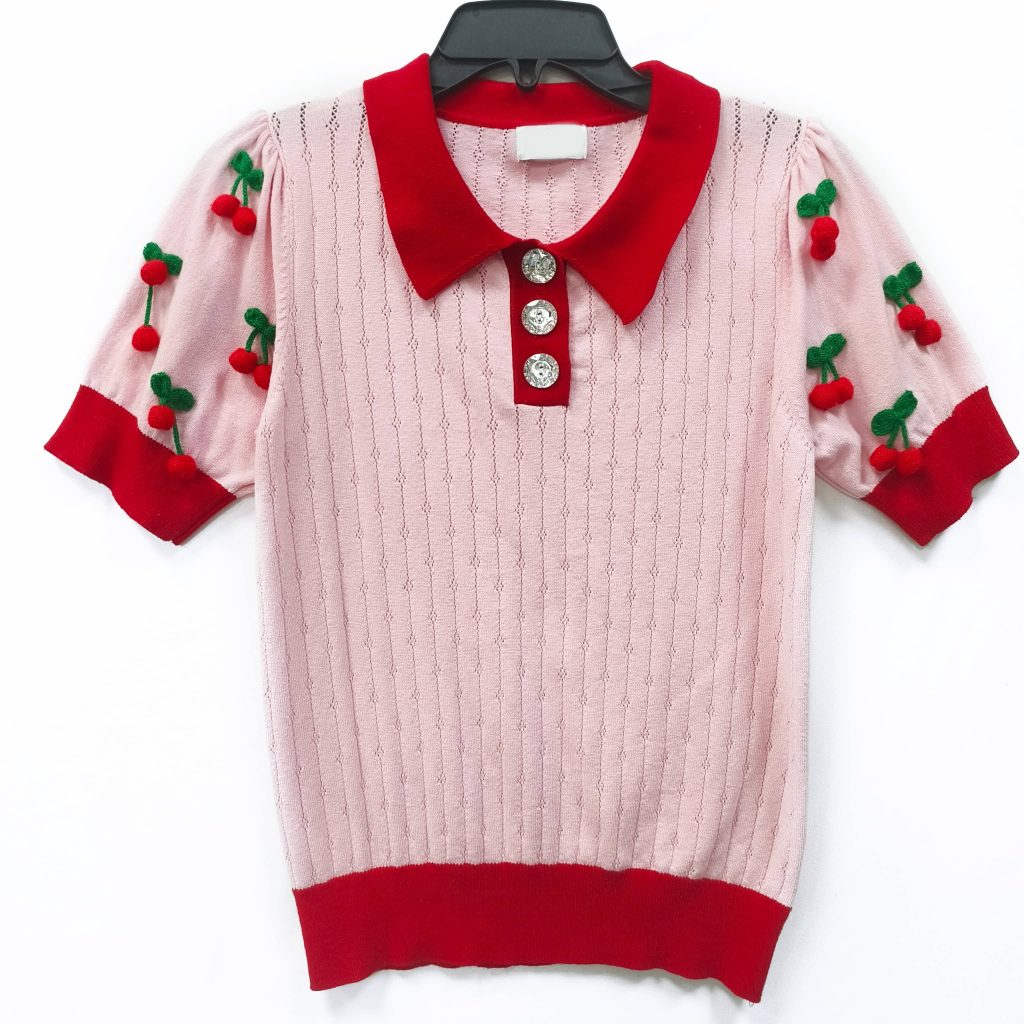 Women's knitted sweet embroidered T-shirt