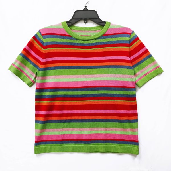 Colorful striped knitted T-shirt, knitting factory